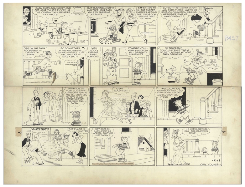Chic Young Hand-Drawn ''Blondie'' Sunday Comic Strip From 1937 -- Dagwood's a Ghost